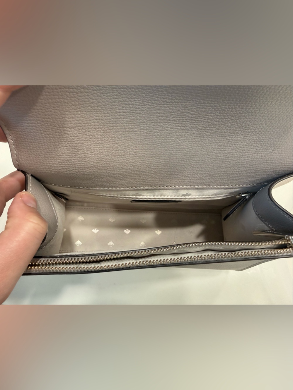 kate spade pebble leather top-handle satchel in mauve gray - Picture 3 of 3
